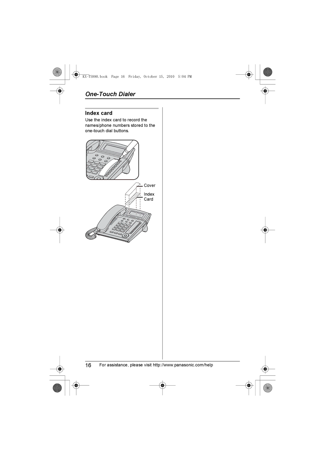 Panasonic KXTS880B, KX-TS880B operating instructions Index card 