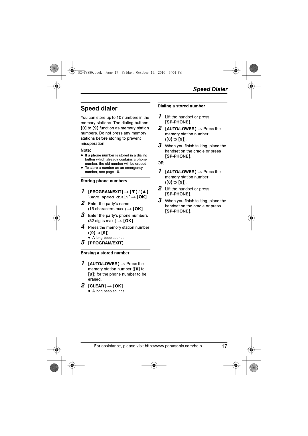 Panasonic KX-TS880B, KXTS880B operating instructions Speed dialer 