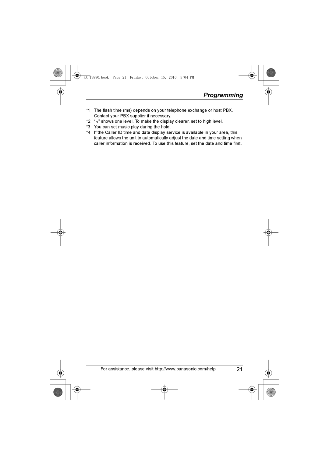 Panasonic KX-TS880B, KXTS880B operating instructions KX-TS880.book Page 21 Friday, October 15, 2010 504 PM 