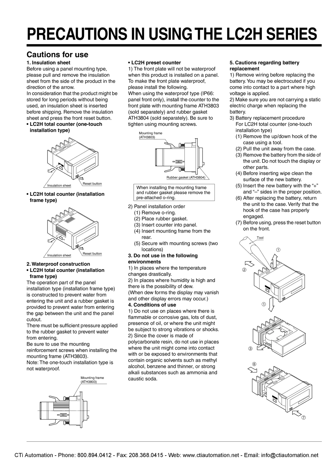 Panasonic Insulation sheet, LC2H total counter one-touch installation type, LC2H total counter installation frame type 