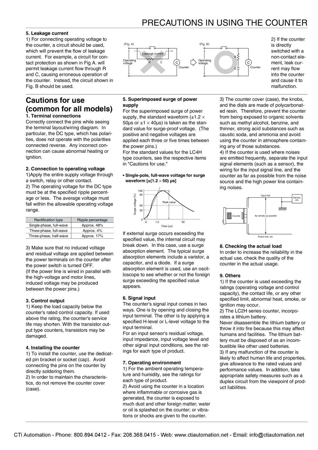 Panasonic LC2H Leakage current, Terminal connections, Control output, Installing the counter, Signal input, Others 