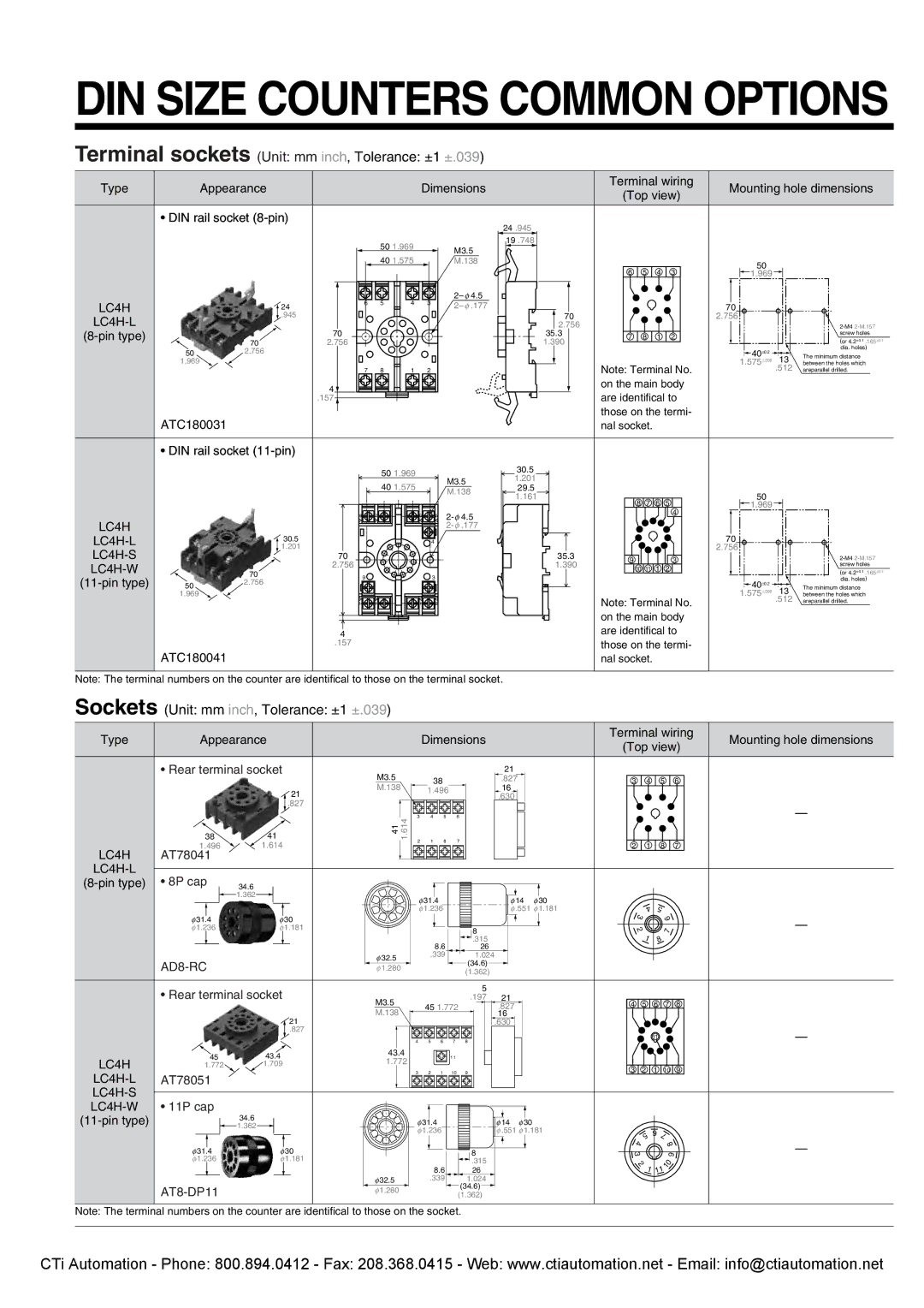 Panasonic LC2H specifications Sockets Unit mm inch, Tolerance ±1 ±.039, 143 