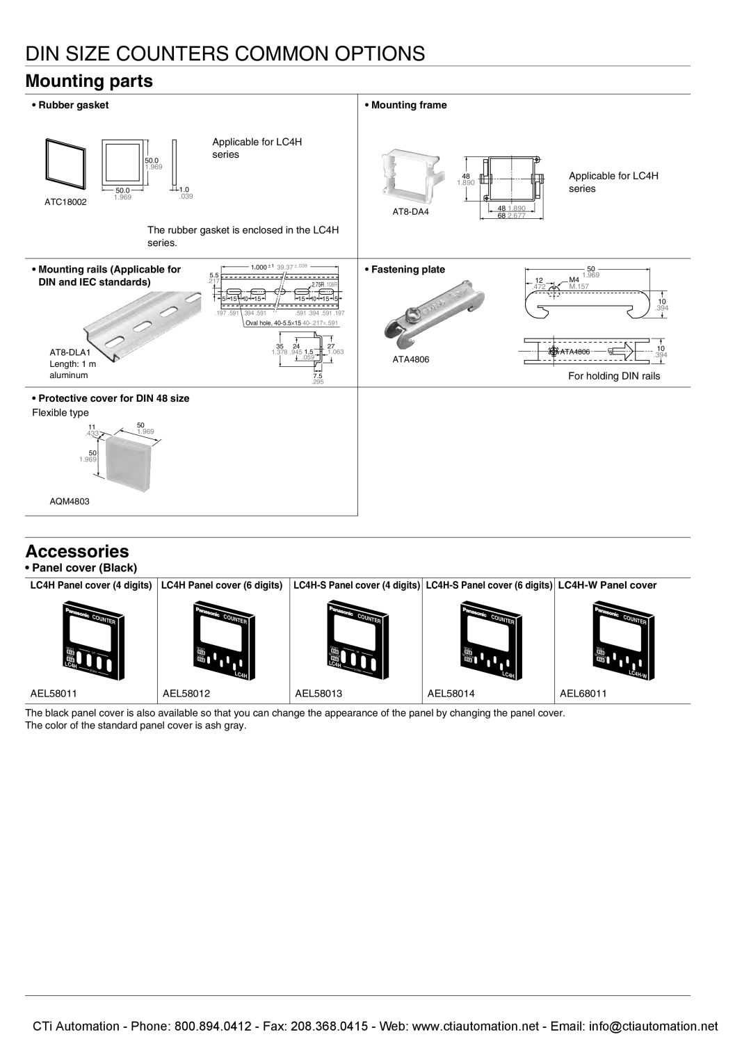 Panasonic LC2H specifications Mounting parts, Accessories, Panel cover Black 