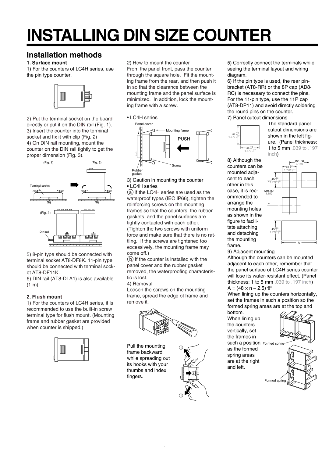 Panasonic LC2H specifications Installing DIN Size Counter, Installation methods, Surface mount 