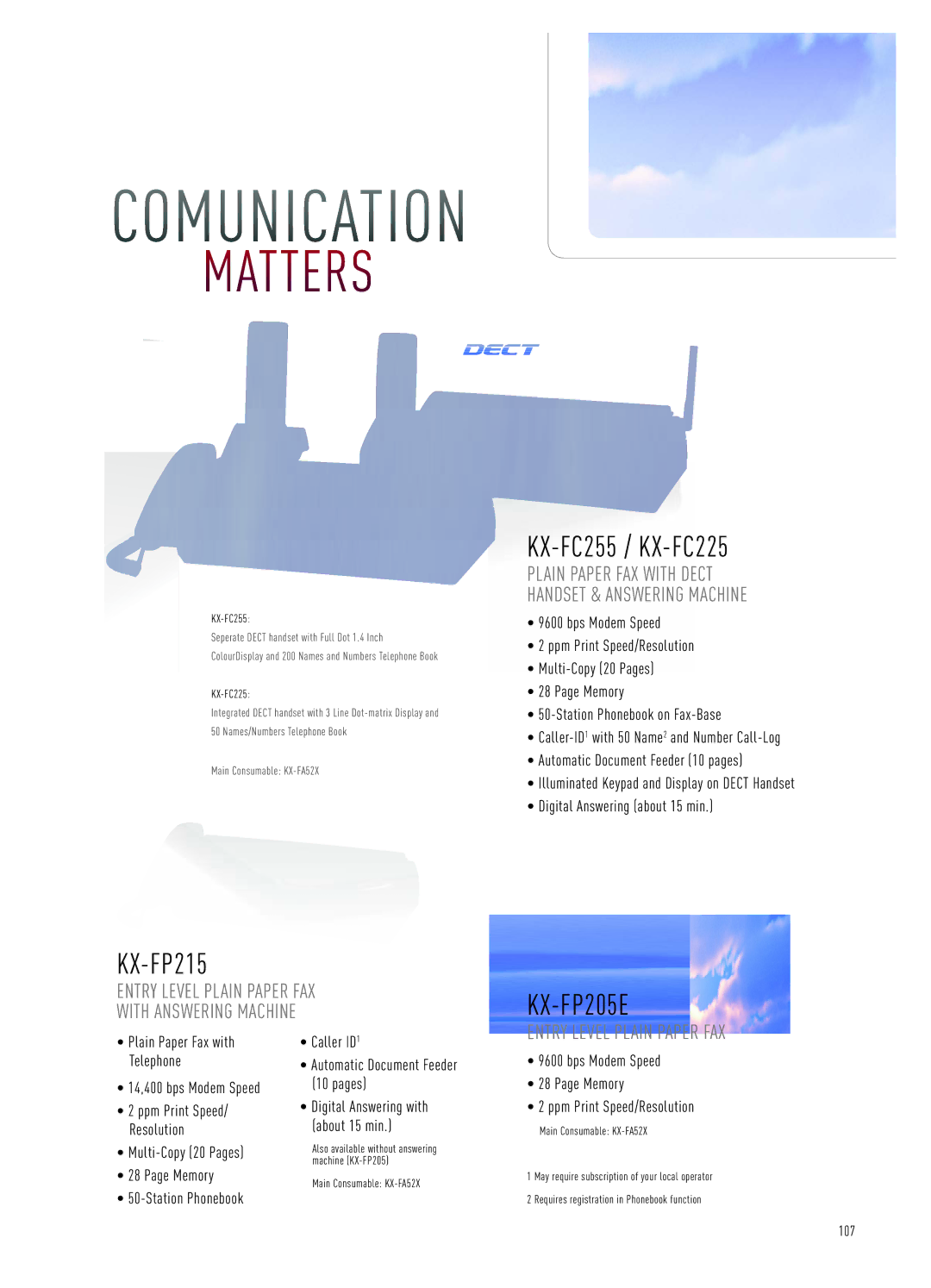 Panasonic LCD Flat Panel TV specifications Plain Paper Fax, KX-FC255 / KX-FC225, KX-FP215, KX-FP205E 