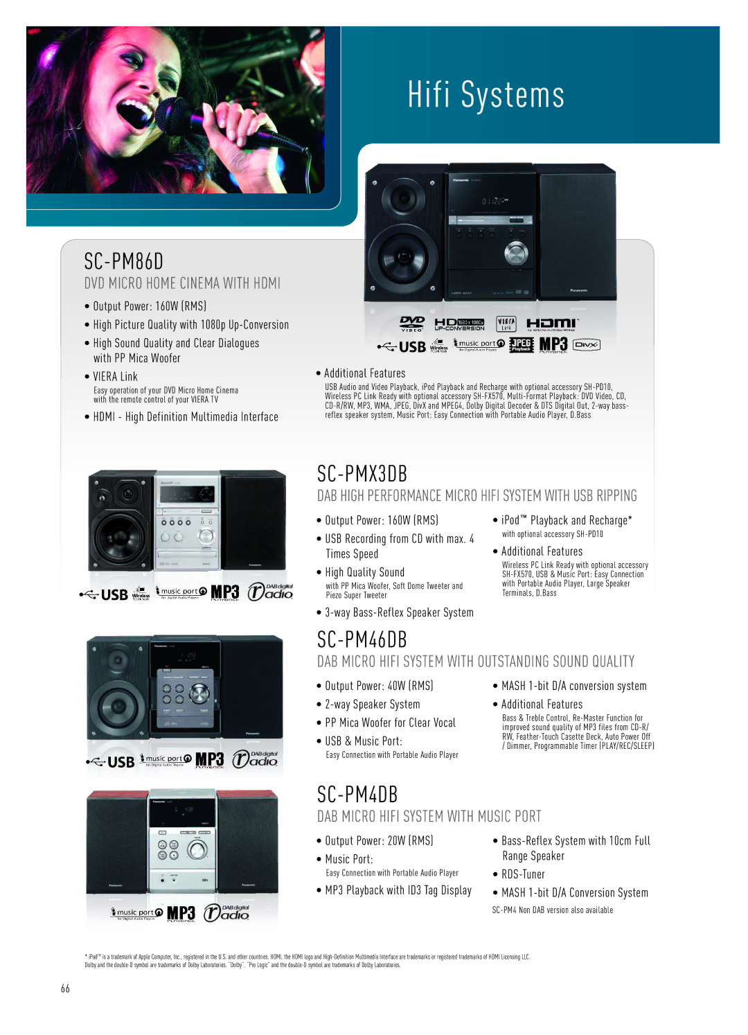 Panasonic LCD Flat Panel TV specifications Hifi Systems, SC-PM86D, SC-PMX3DB, SC-PM46DB, SC-PM4DB 