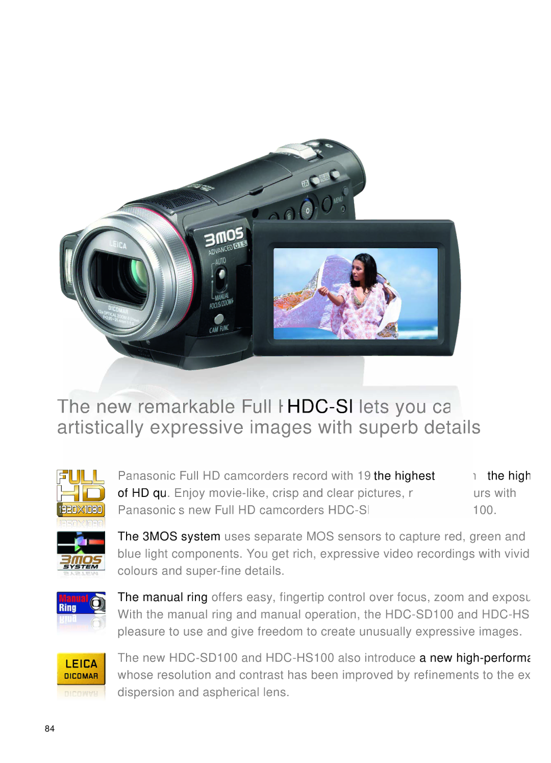 Panasonic LCD Flat Panel TV specifications Full HD Camcorder 