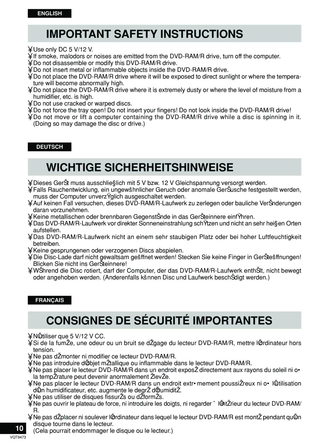 Panasonic LF-D321 manual Important Safety Instructions 