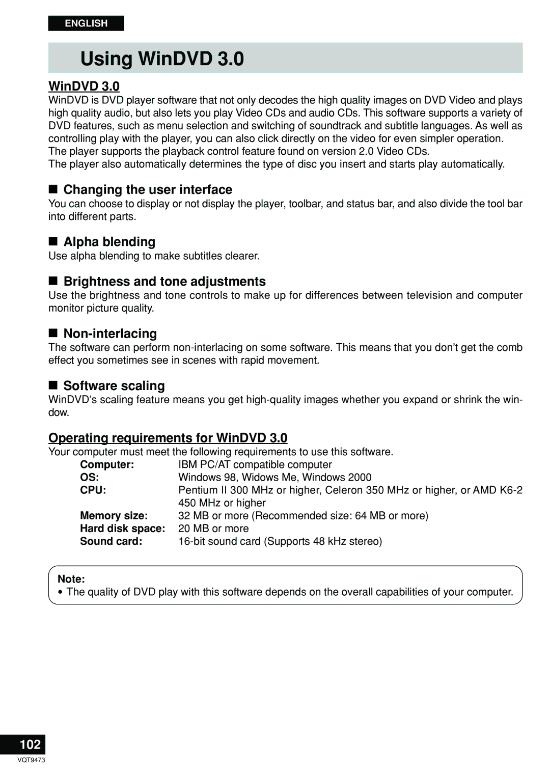 Panasonic LF-D321 manual Using WinDVD, 102 