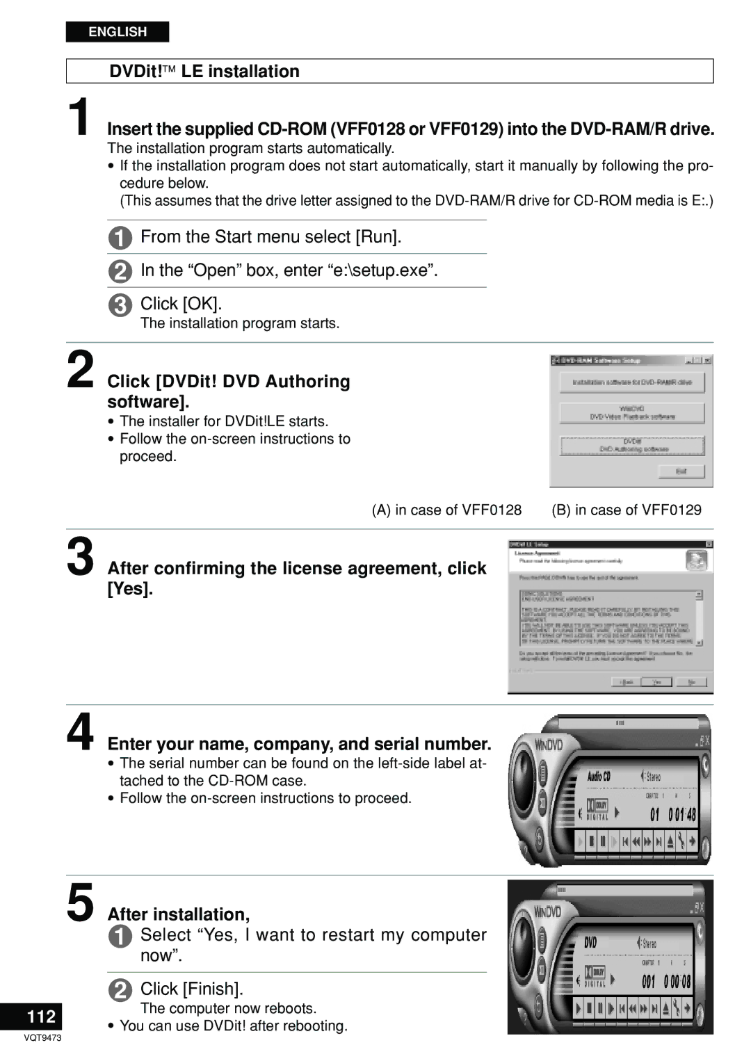 Panasonic LF-D321 manual Click DVDit! DVD Authoring software, 112, After installation 