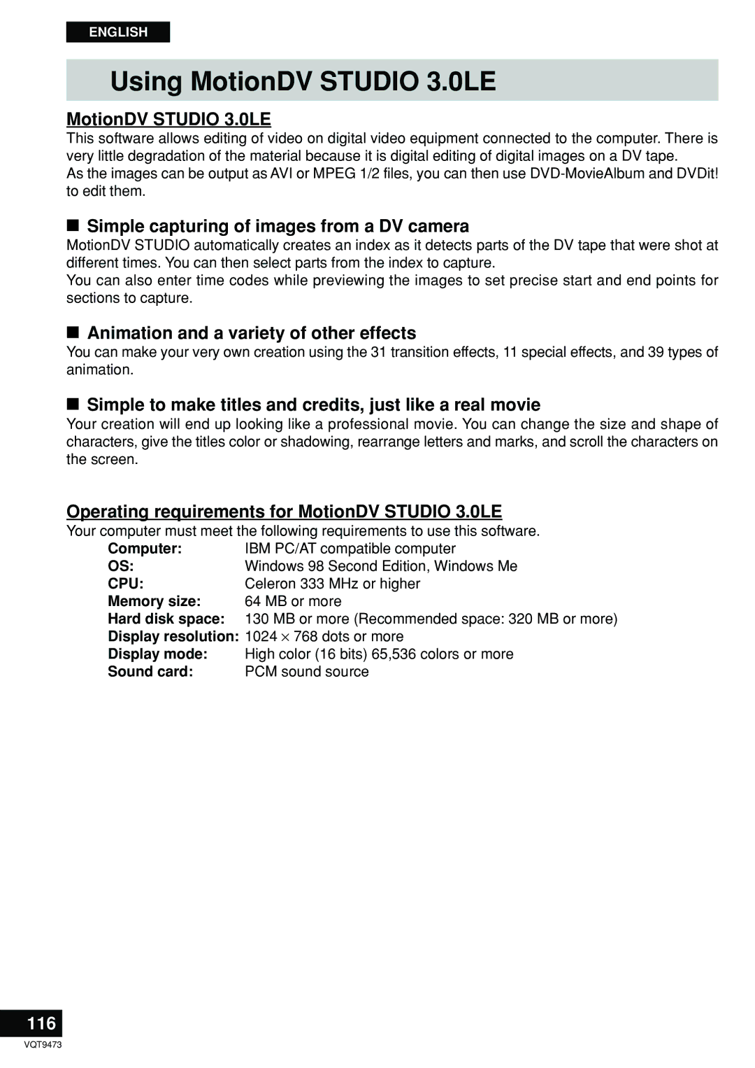 Panasonic LF-D321 manual Using MotionDV Studio 3.0LE, 116 