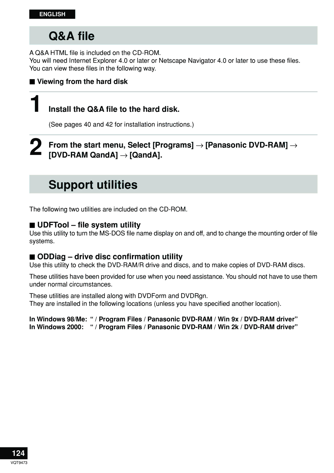 Panasonic LF-D321 manual File, Support utilities, 124 