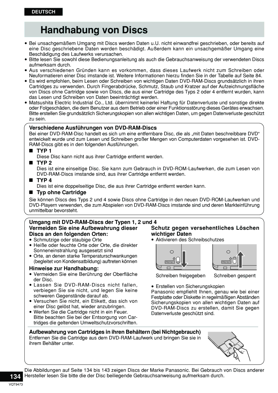 Panasonic LF-D321 manual Handhabung von Discs, Verschiedene Ausführungen von DVD-RAM-Discs, Typ ohne Cartridge 