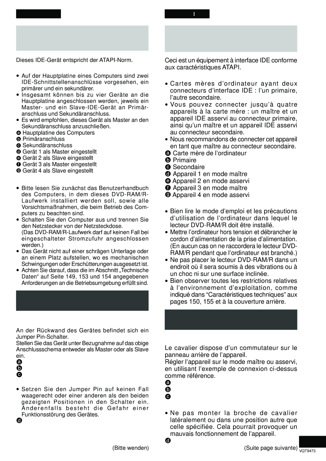 Panasonic LF-D321 manual Einstellungen und Anschlüsse, Réglages et Raccordements, Ändern der Jumper Pin Einstellungen 