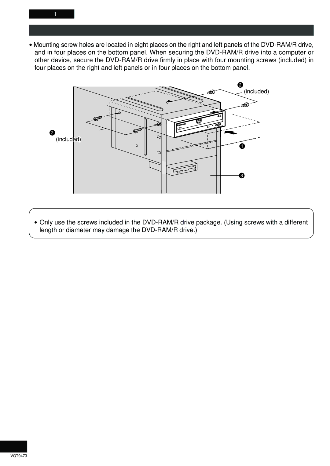 Panasonic LF-D321 manual Connecting the DVD-RAM/R drive to a computer, Mounting screws 