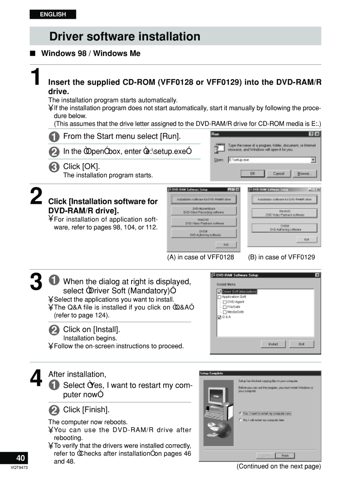 Panasonic LF-D321 manual Driver software installation, Click Installation software for DVD-RAM/R drive 