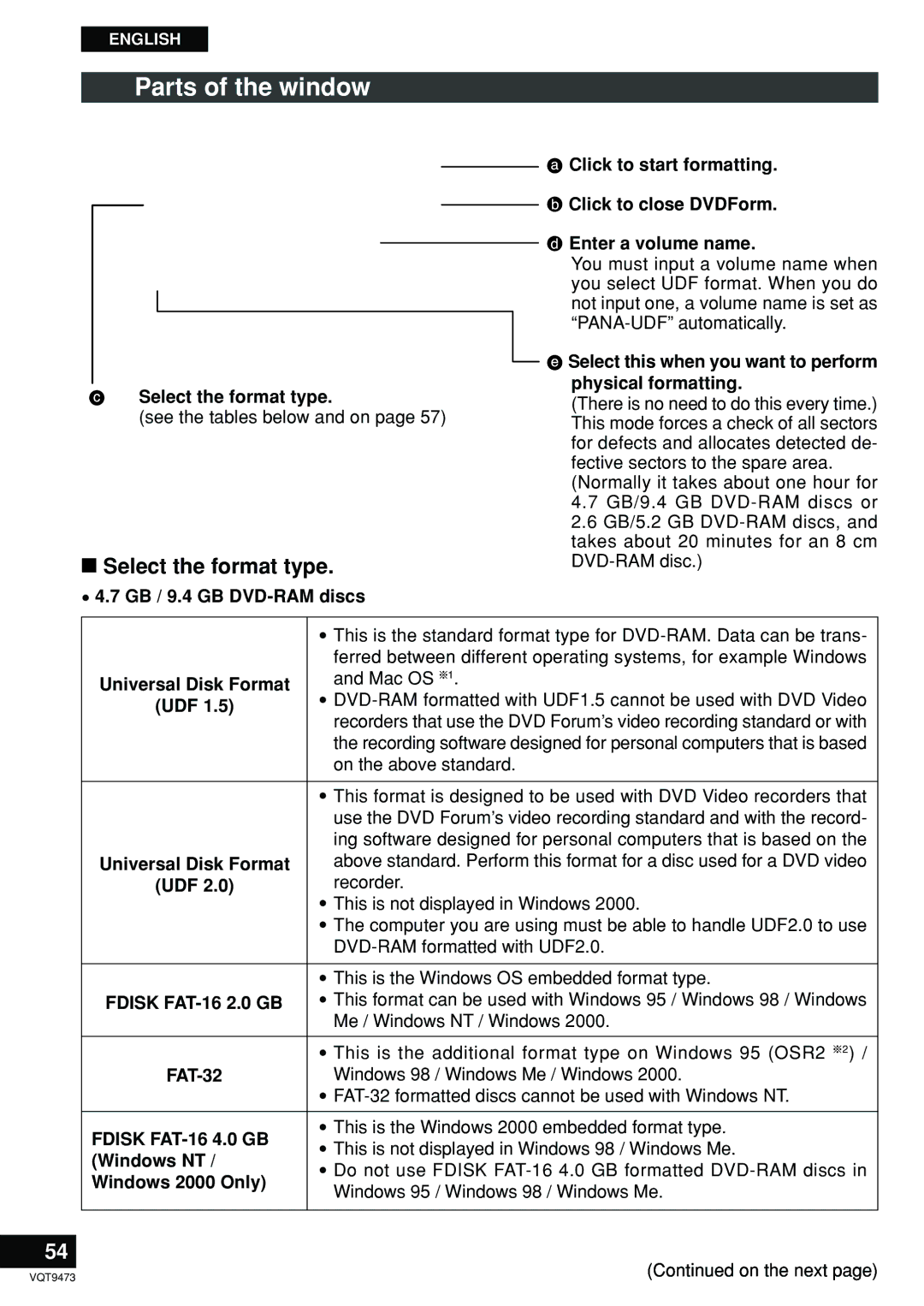 Panasonic LF-D321 manual Parts of the window, Select the format type 