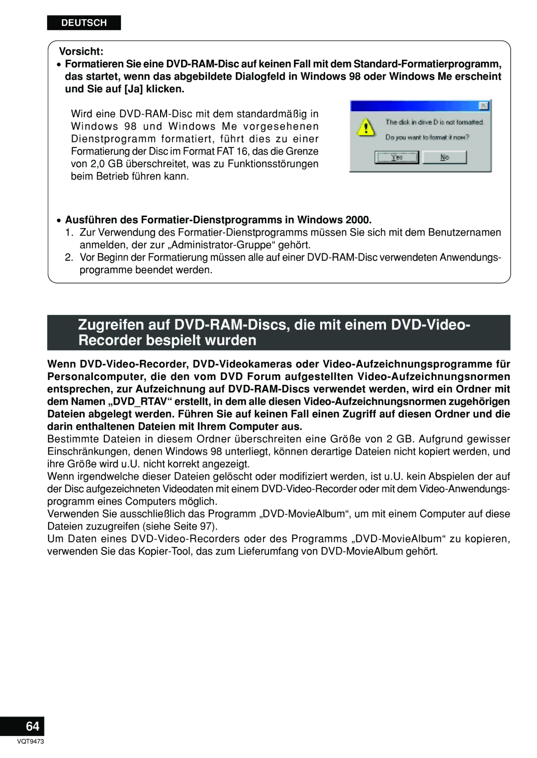 Panasonic LF-D321 manual Ausführen des Formatier-Dienstprogramms in Windows 