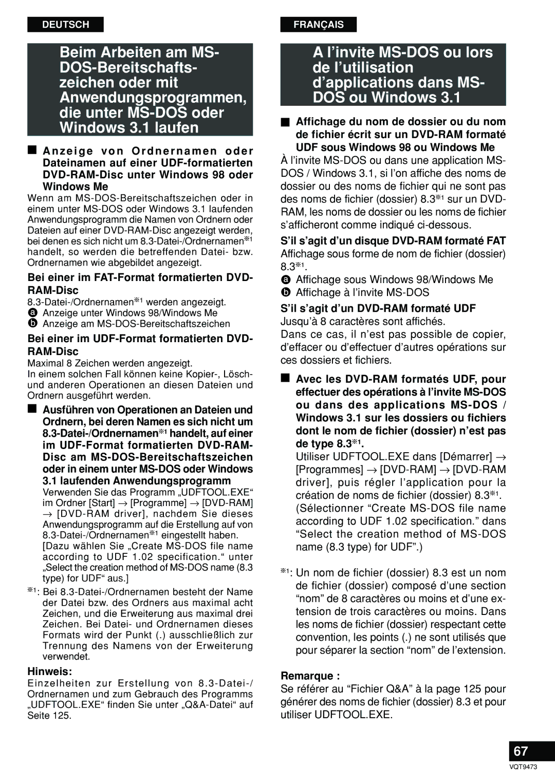 Panasonic LF-D321 manual ’invite MS-DOS ou lors de l’utilisation 