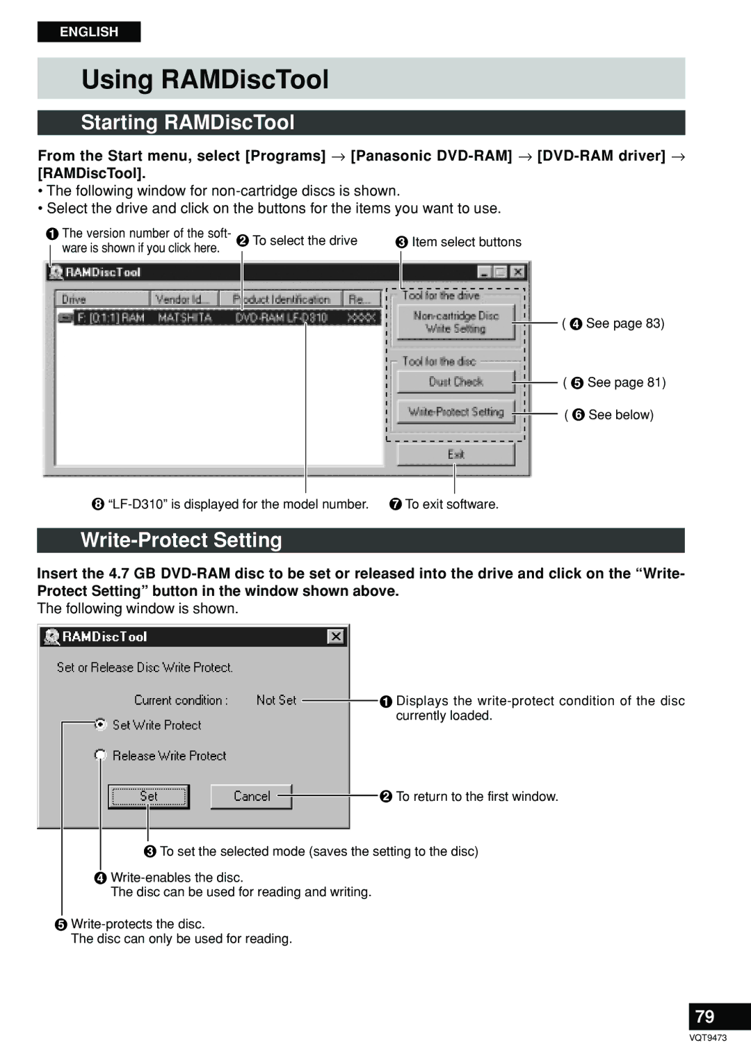 Panasonic LF-D321 manual Using RAMDiscTool, Starting RAMDiscTool, Write-Protect Setting 