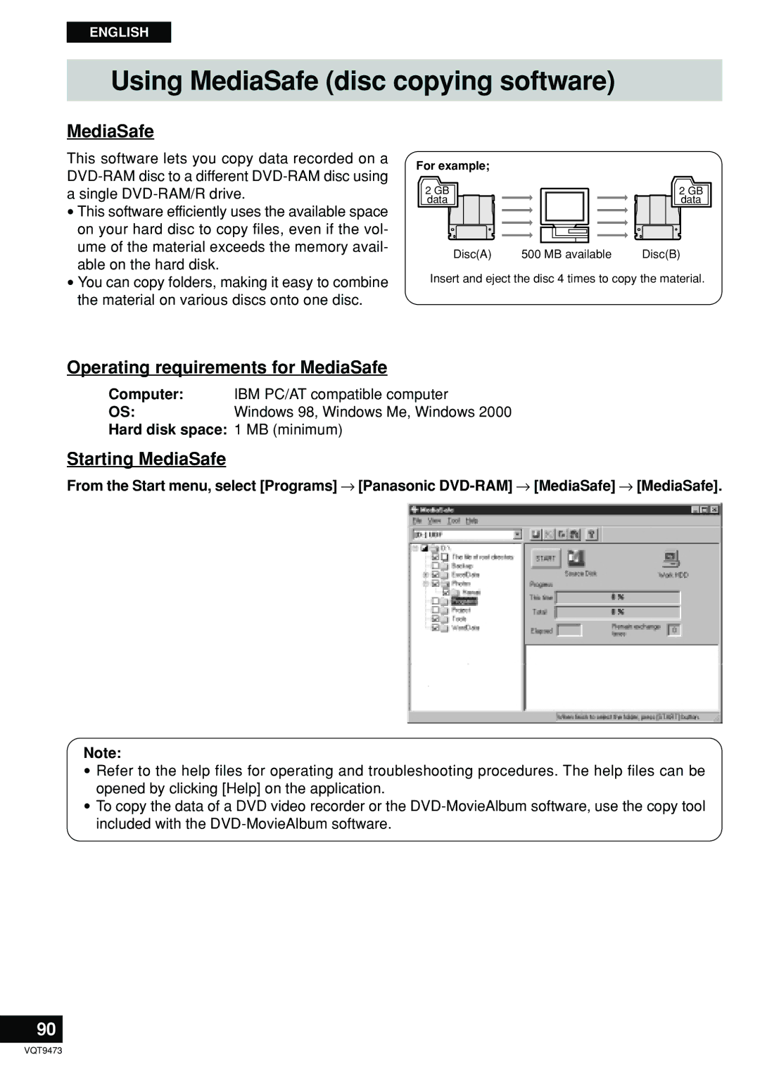 Panasonic LF-D321 manual Using MediaSafe disc copying software, Operating requirements for MediaSafe, Starting MediaSafe 