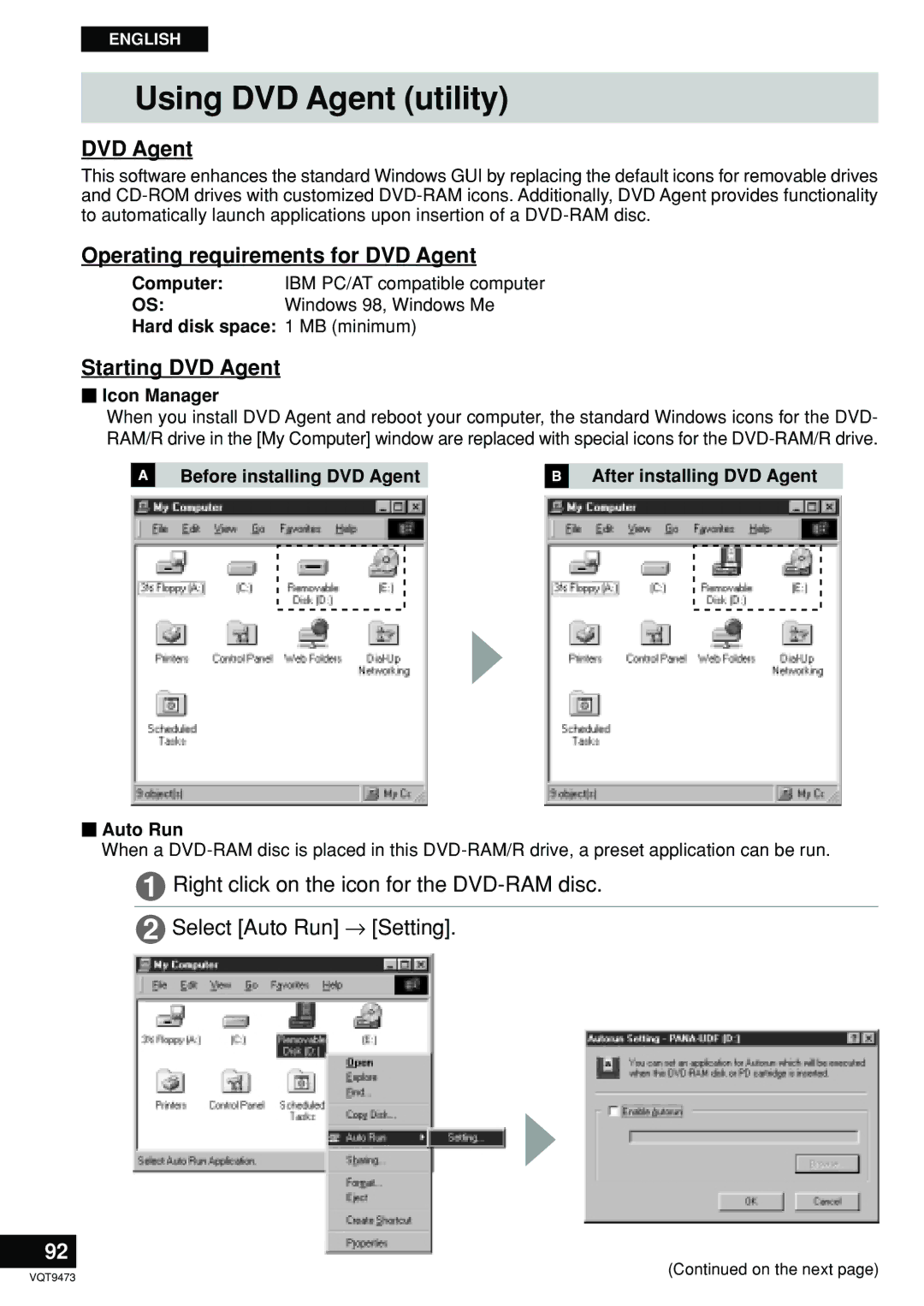 Panasonic LF-D321 manual Using DVD Agent utility, Operating requirements for DVD Agent, Starting DVD Agent, Icon Manager 