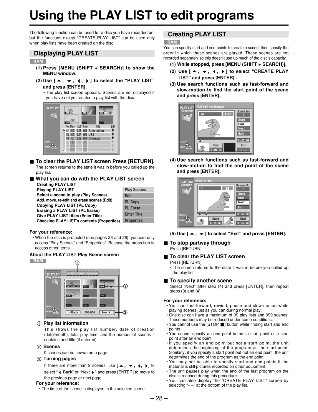 Panasonic LQ-MD800P manual Using the Play List to edit programs, Displaying Play List, Creating Play List 