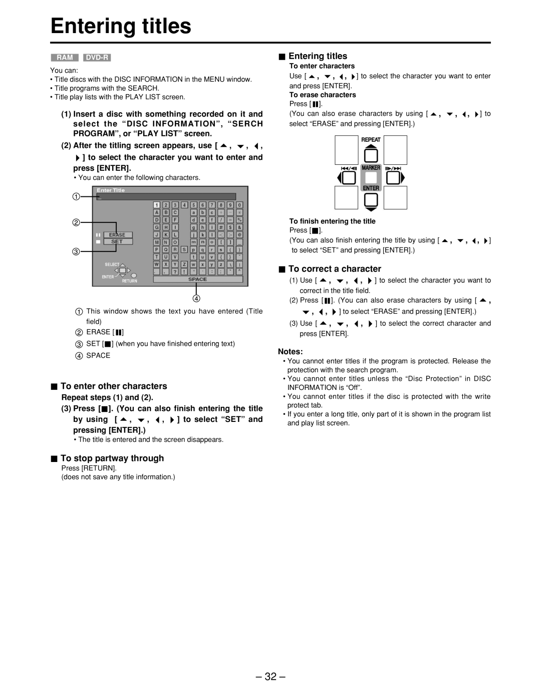 Panasonic LQ-MD800P manual Entering titles, To enter other characters, To correct a character 