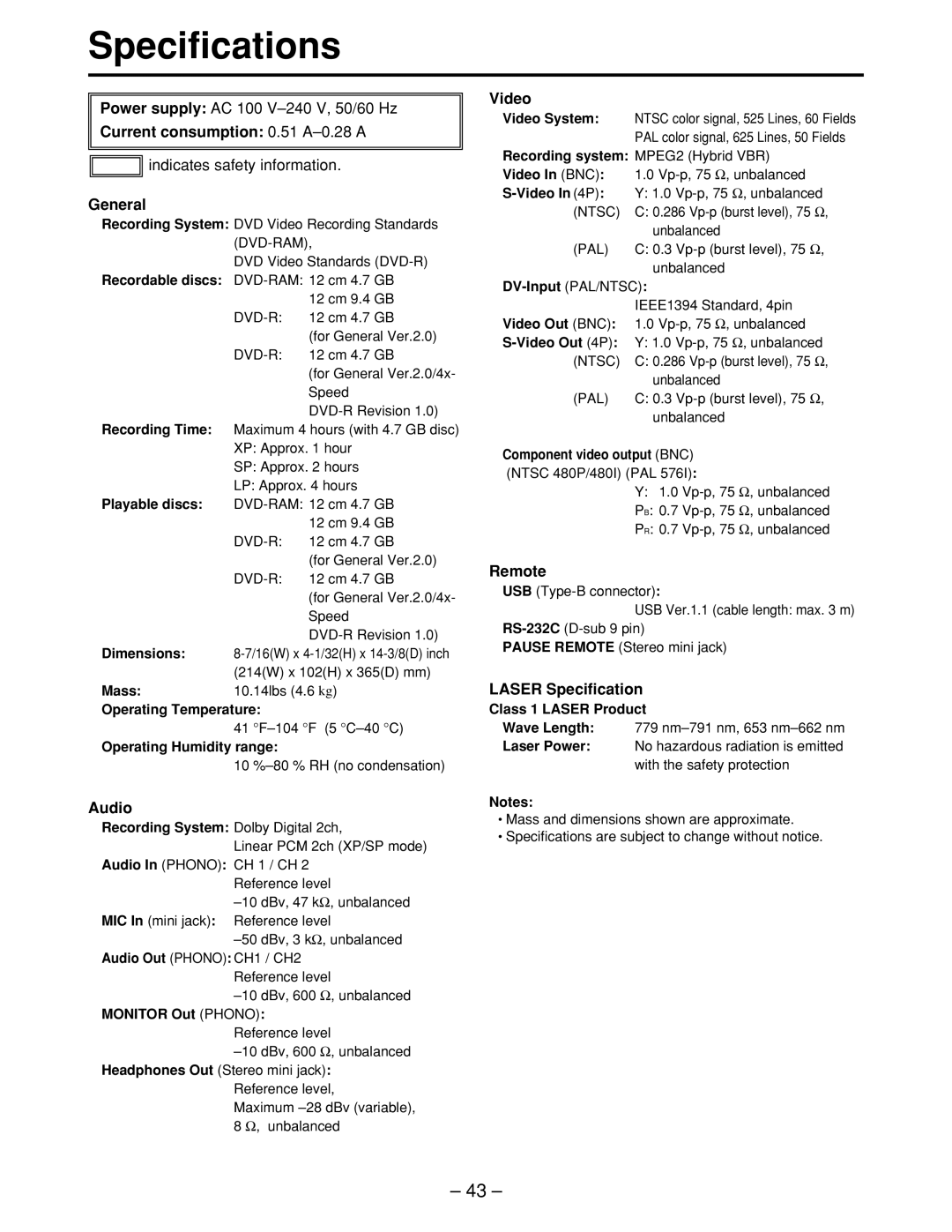 Panasonic LQ-MD800P manual Specifications 