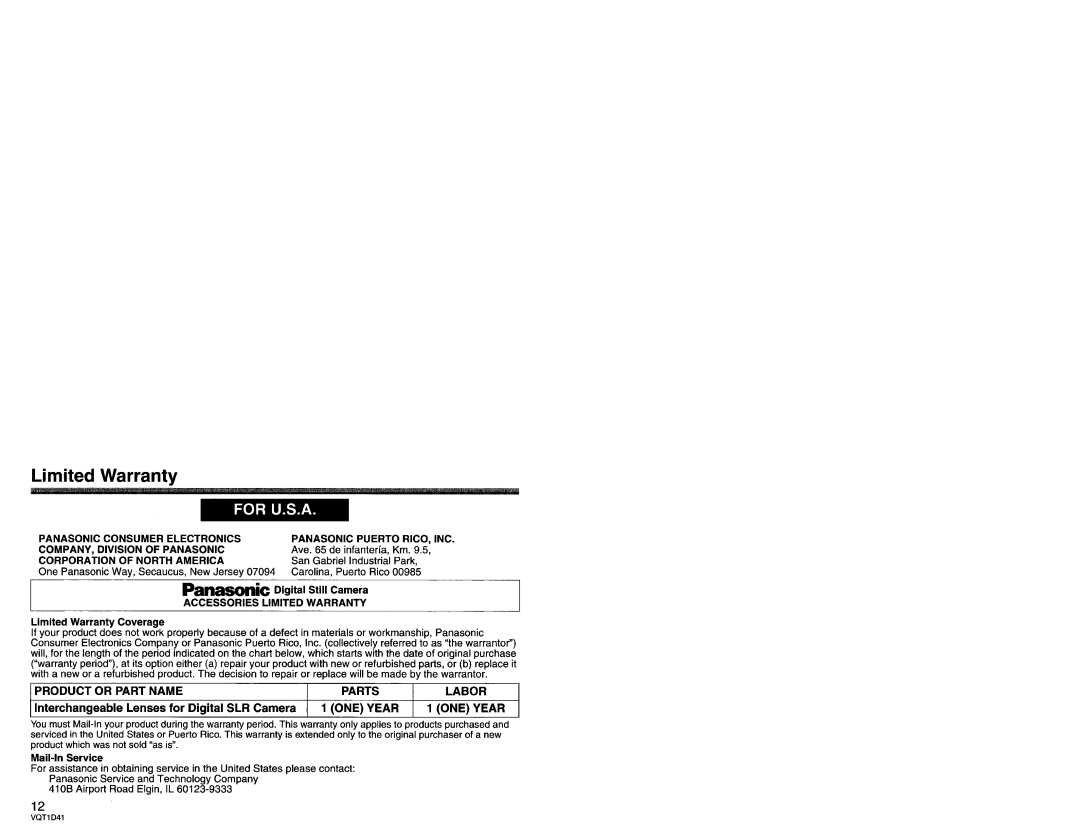 Panasonic LX025 manual 