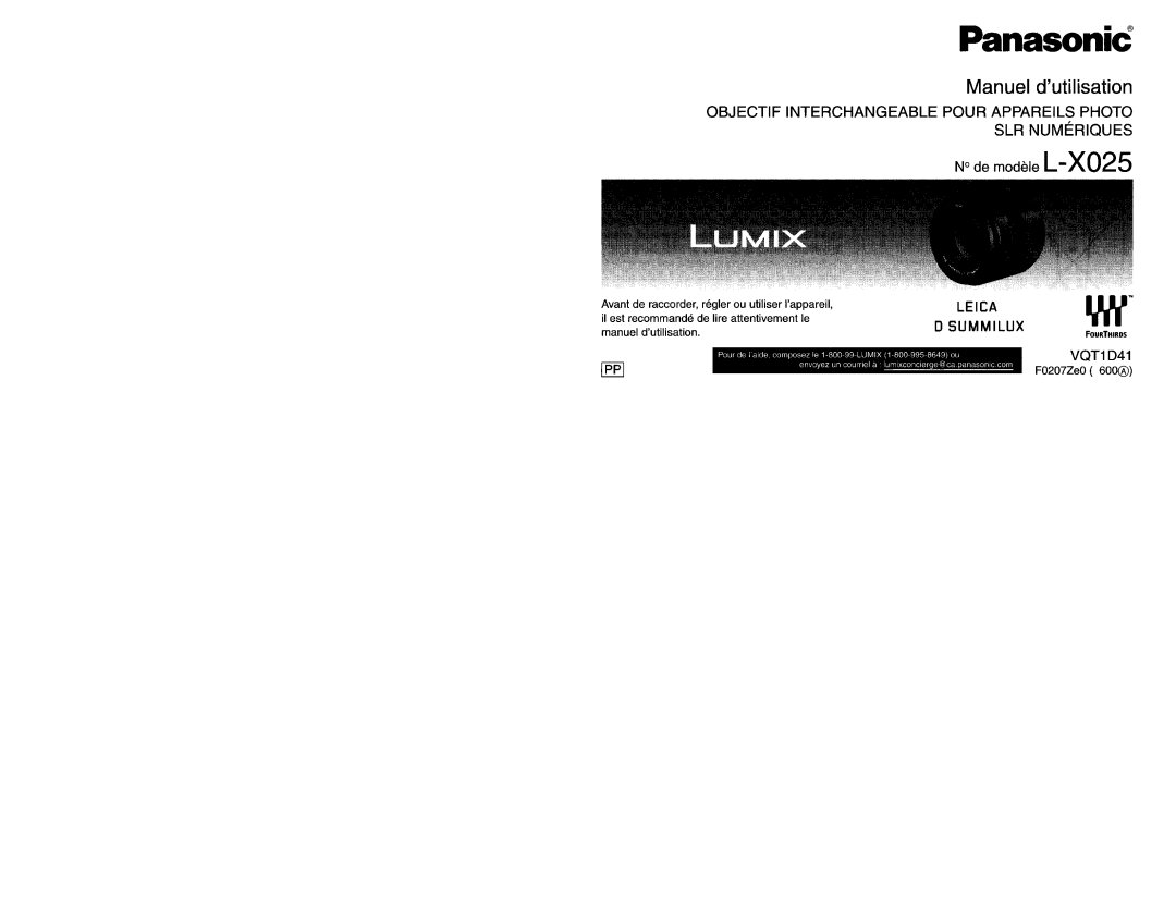 Panasonic LX025 manual 