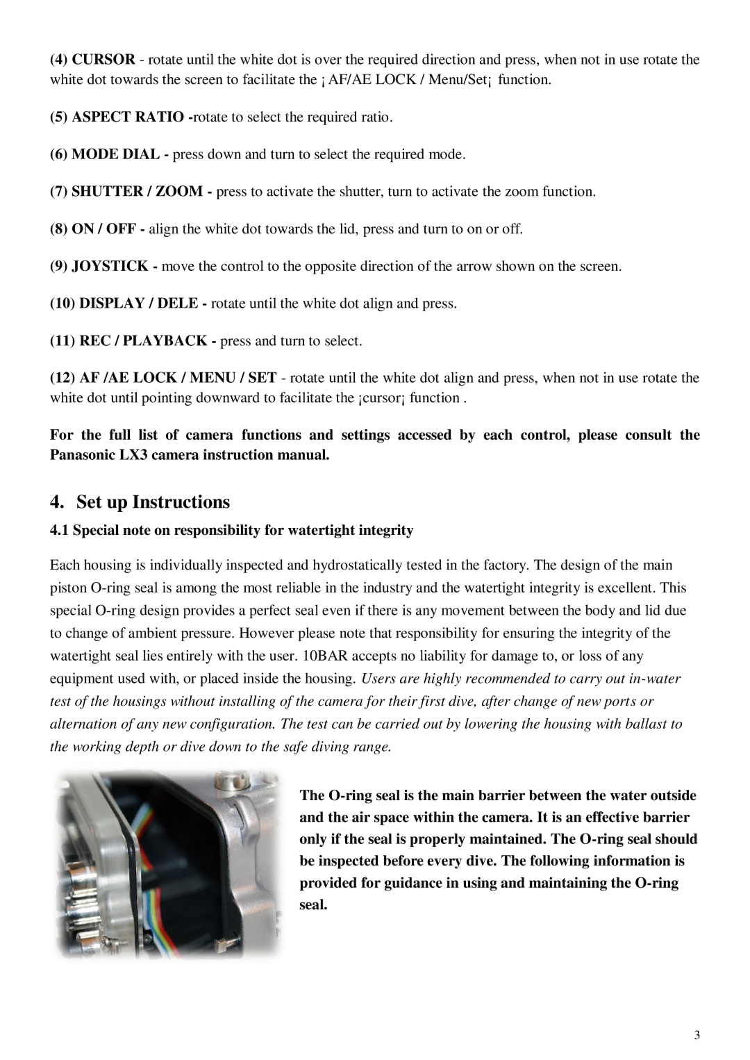 Panasonic LX3 user manual Special note on responsibility for watertight integrity 