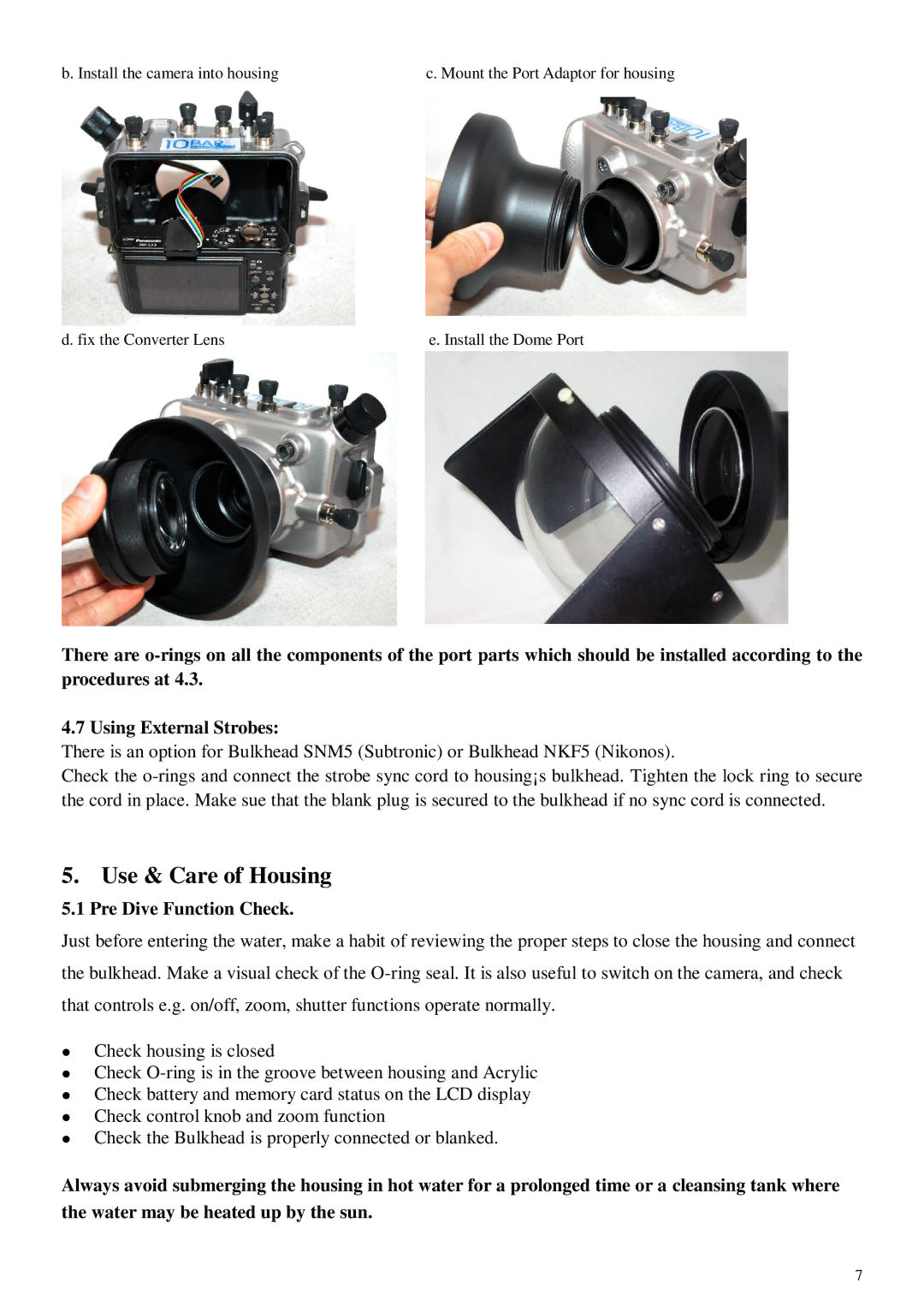 Panasonic LX3 user manual Pre Dive Function Check 