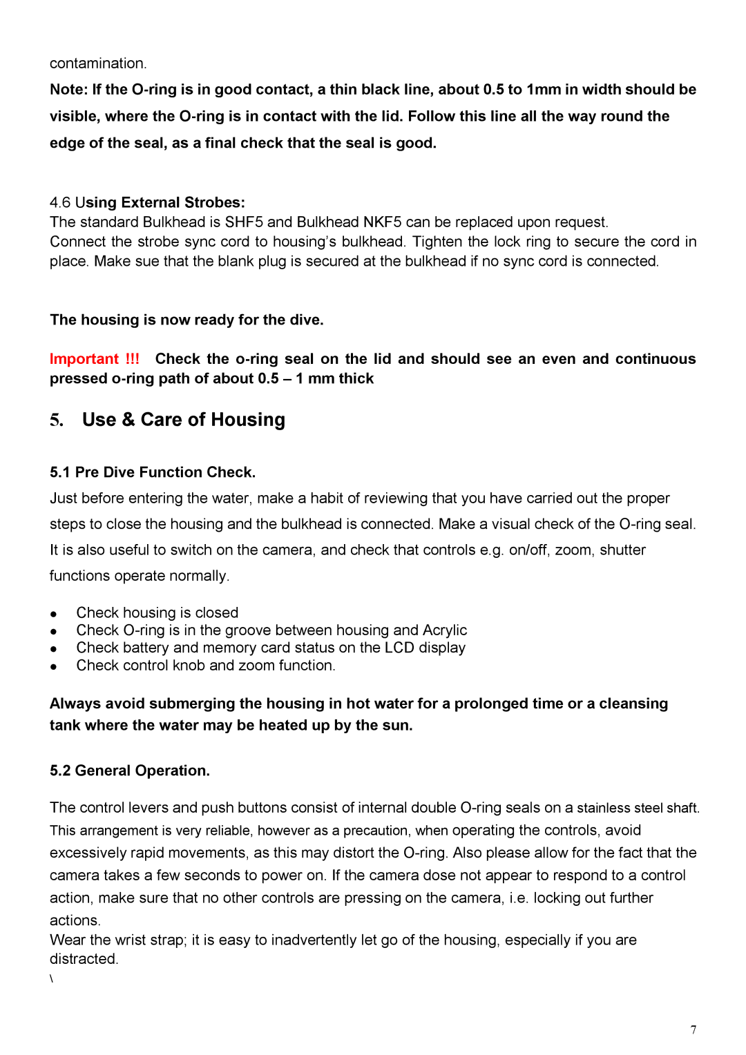 Panasonic LX5 user manual Using External Strobes, Pre Dive Function Check 