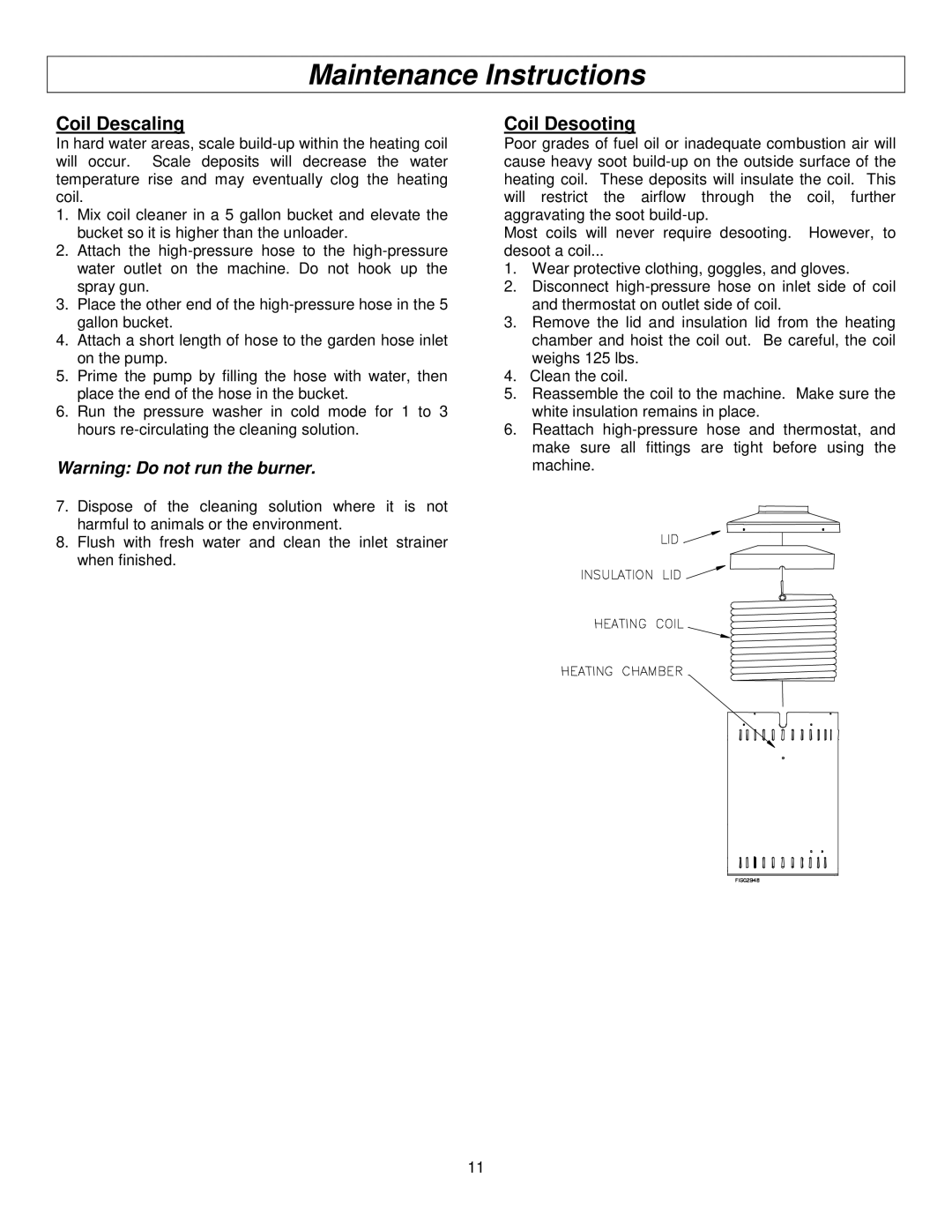 Panasonic M157594J specifications Coil Descaling, Coil Desooting 