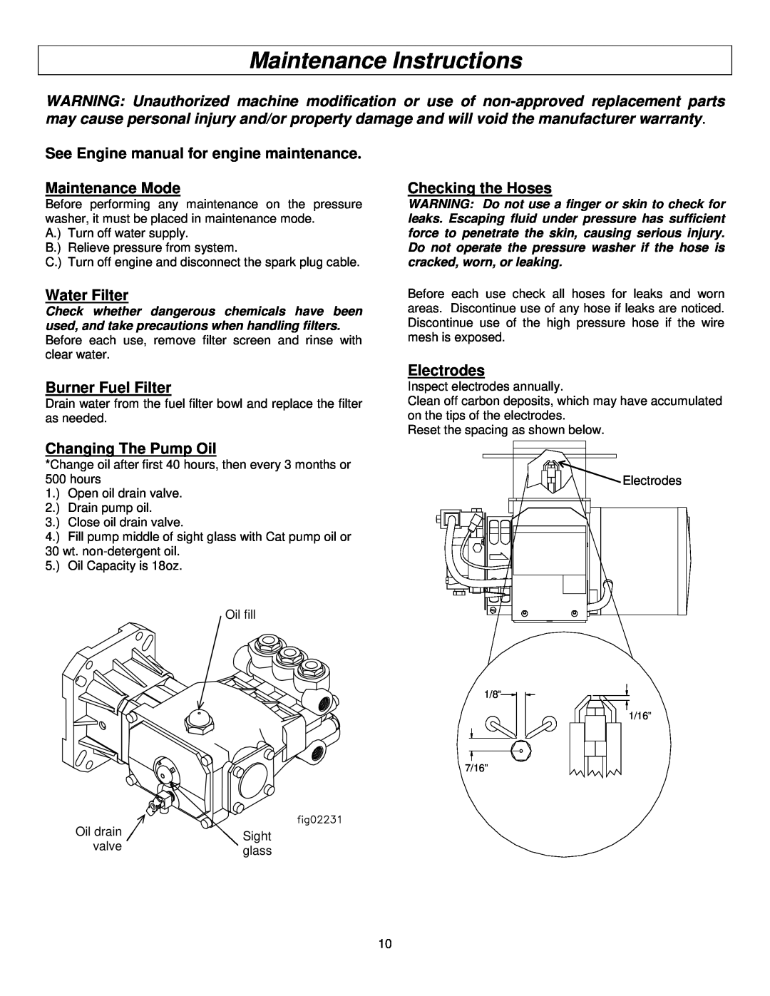 Panasonic M157594J Maintenance Instructions, See Engine manual for engine maintenance Maintenance Mode, Water Filter 
