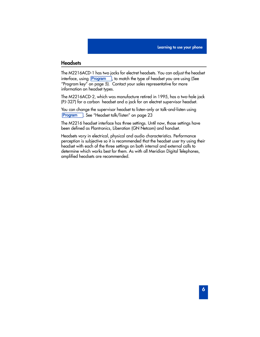 Panasonic M2216ACD manual Headsets 