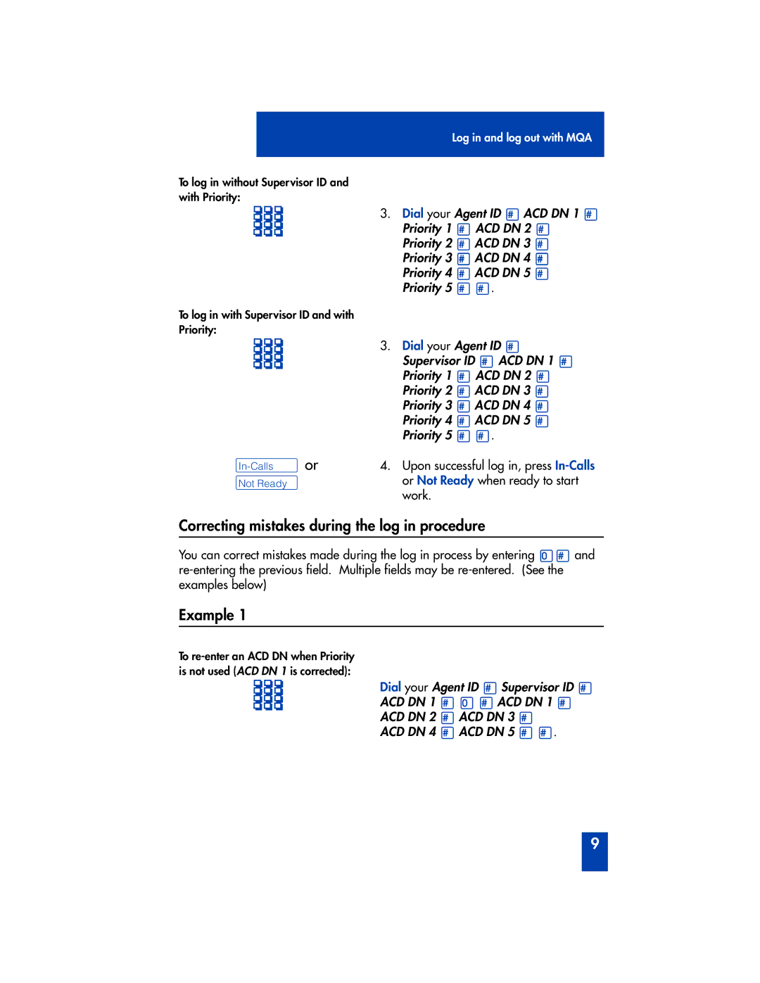 Panasonic M2216ACD manual Correcting mistakes during the log in procedure, Example 