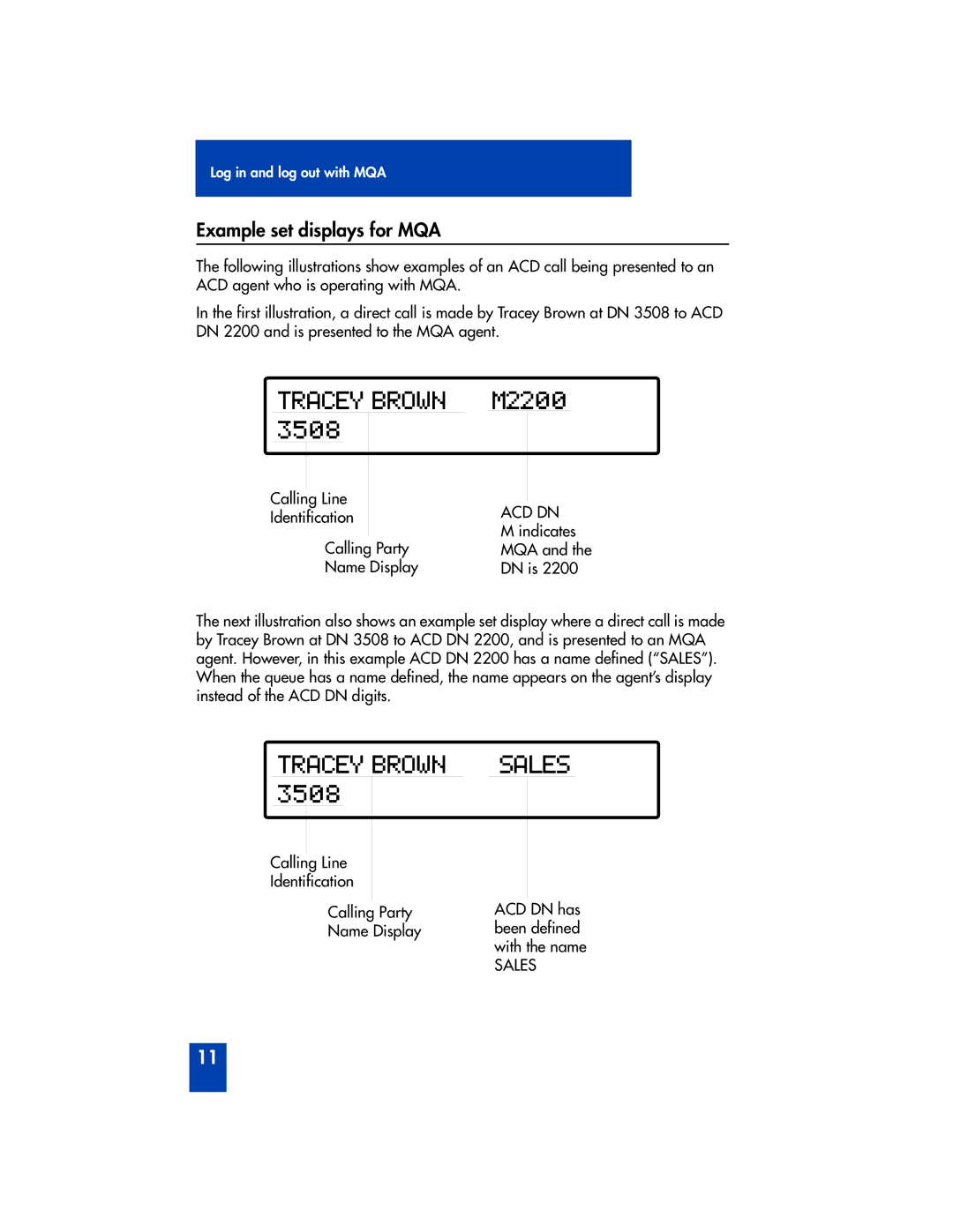 Panasonic M2216ACD manual 3508, Example set displays for MQA 