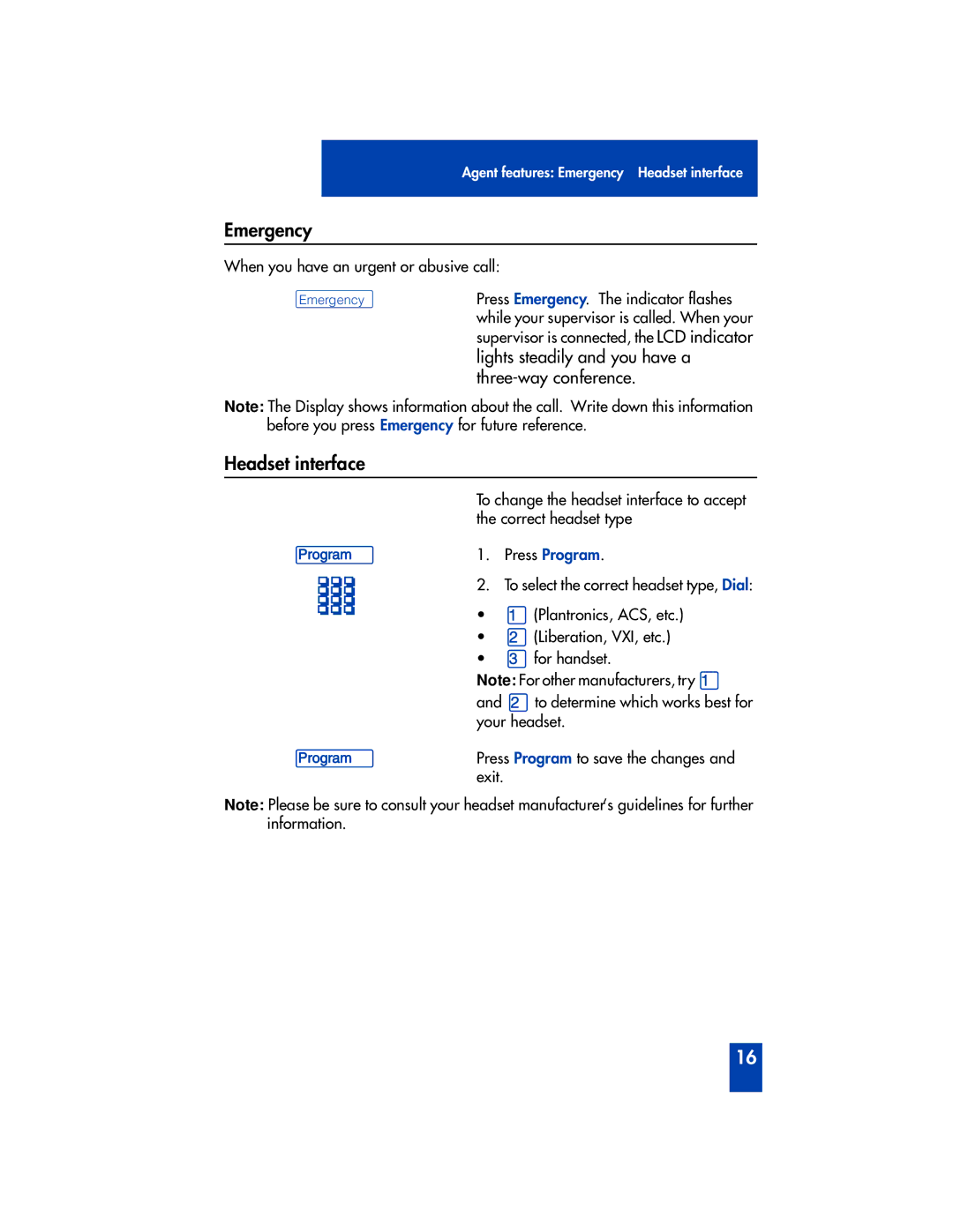 Panasonic M2216ACD manual Headset interface, ºEmergency 