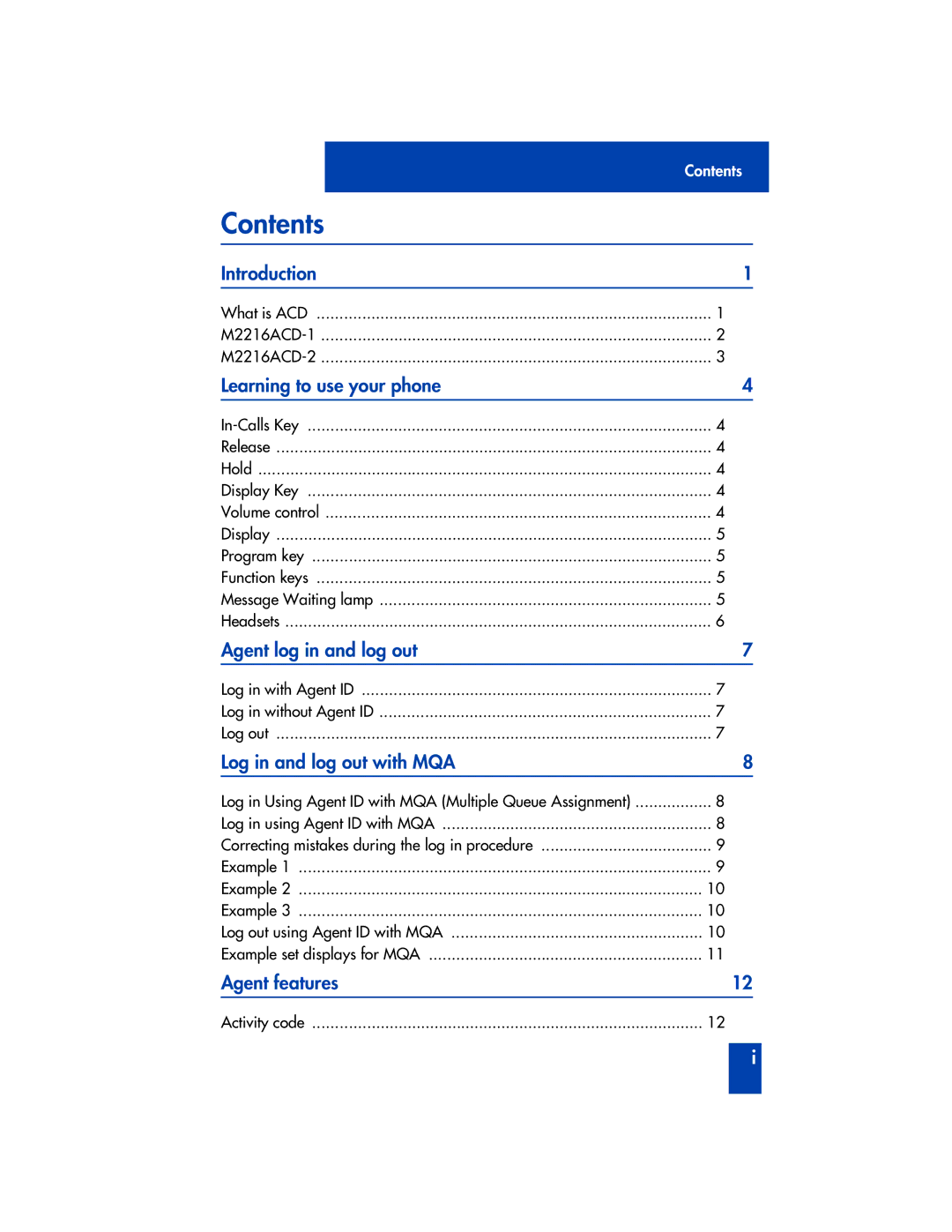 Panasonic M2216ACD manual Contents 