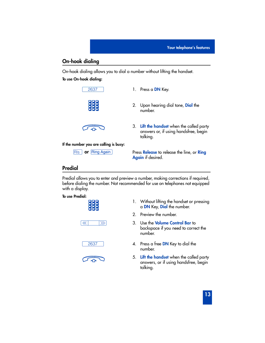 Panasonic M2616 manual On-hook dialing, Predial 