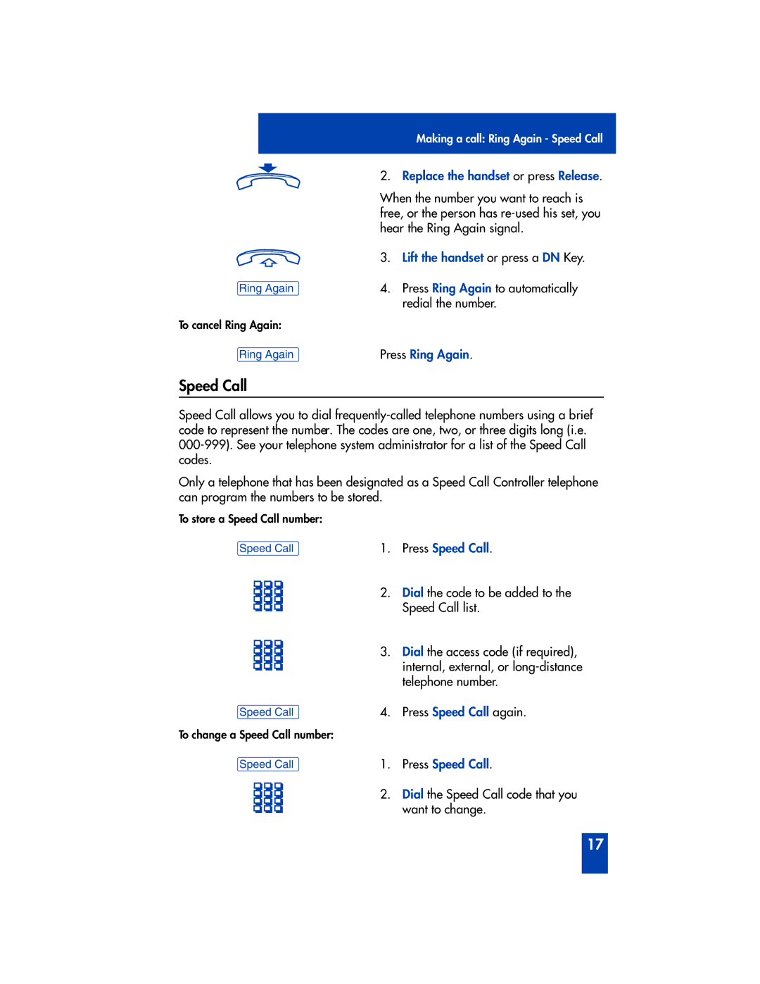 Panasonic M2616 manual Speed Call, Replace the handset or press Release, Press Ring Again 