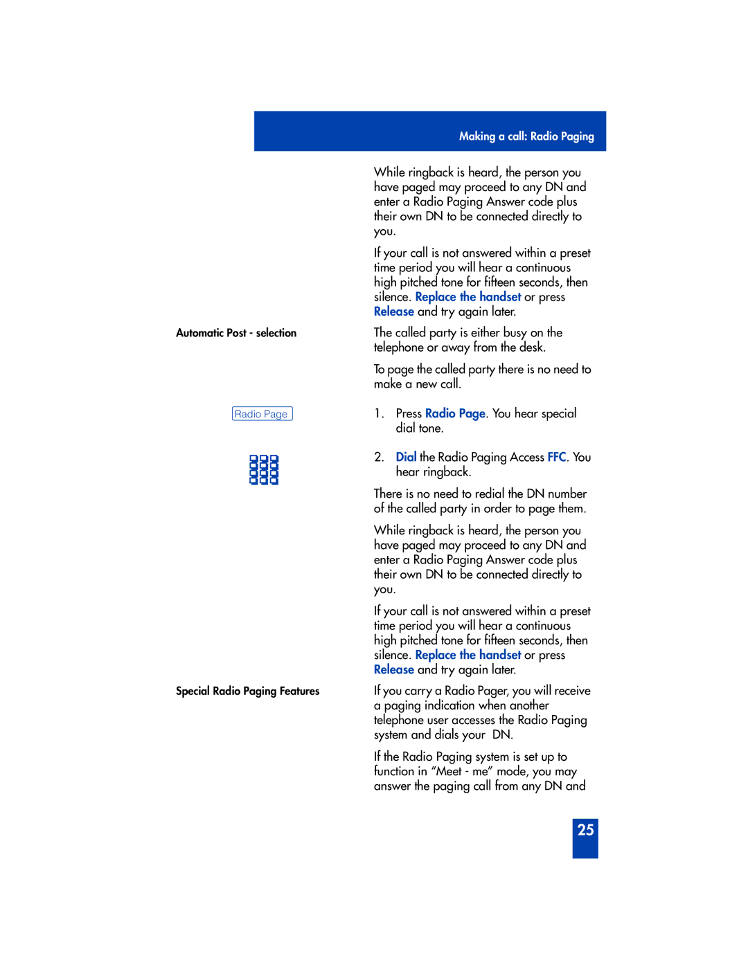 Panasonic M2616 manual Silence. Replace the handset or press, ºRadio 