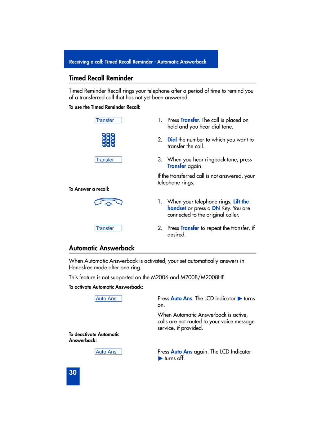 Panasonic M2616 manual Timed Recall Reminder, Automatic Answerback 