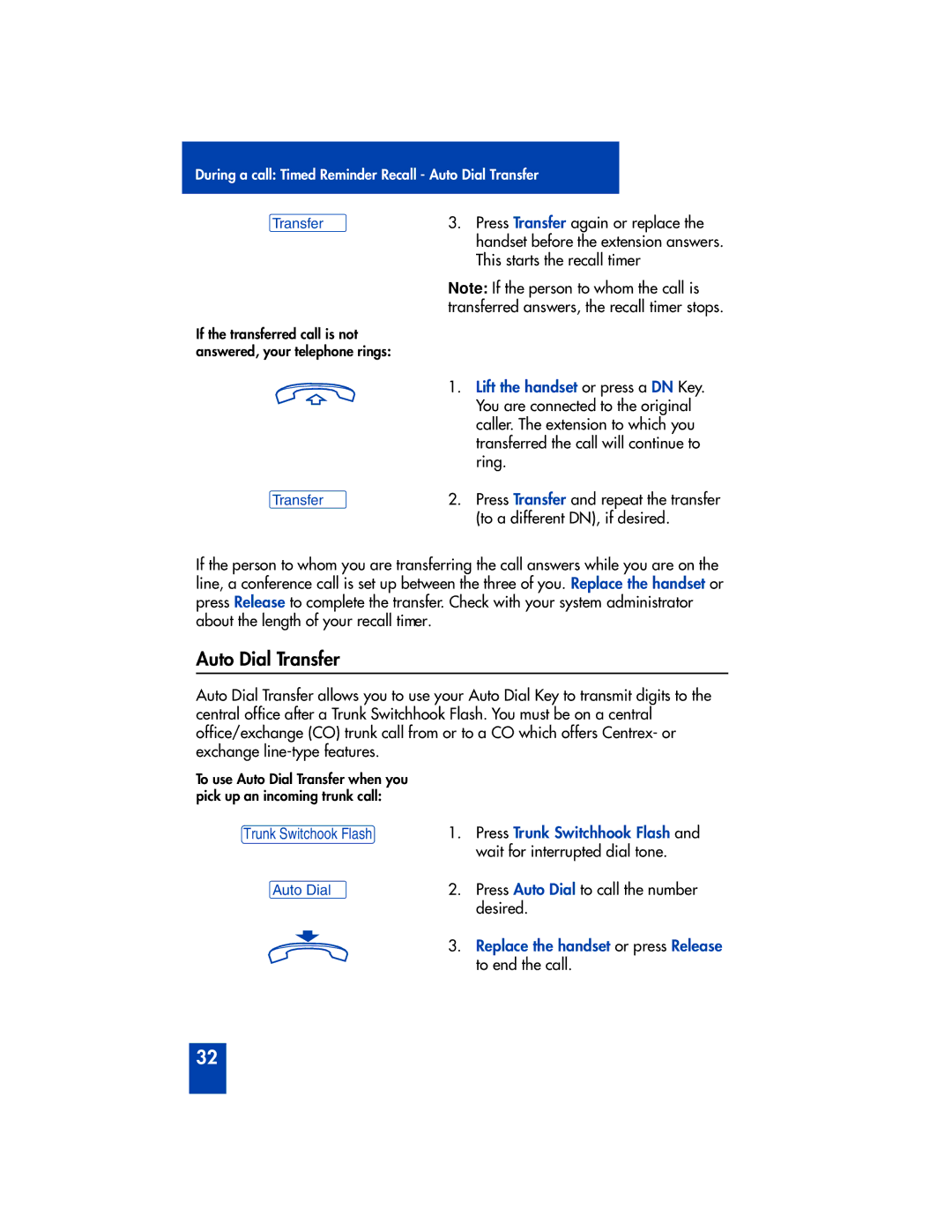 Panasonic M2616 manual Auto Dial Transfer, Replace the handset or press Release to end the call 