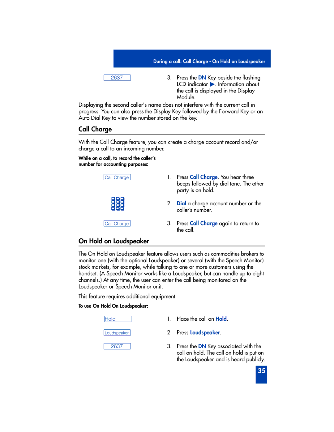 Panasonic M2616 manual On Hold on Loudspeaker, ºCall Charge, Press Loudspeaker 