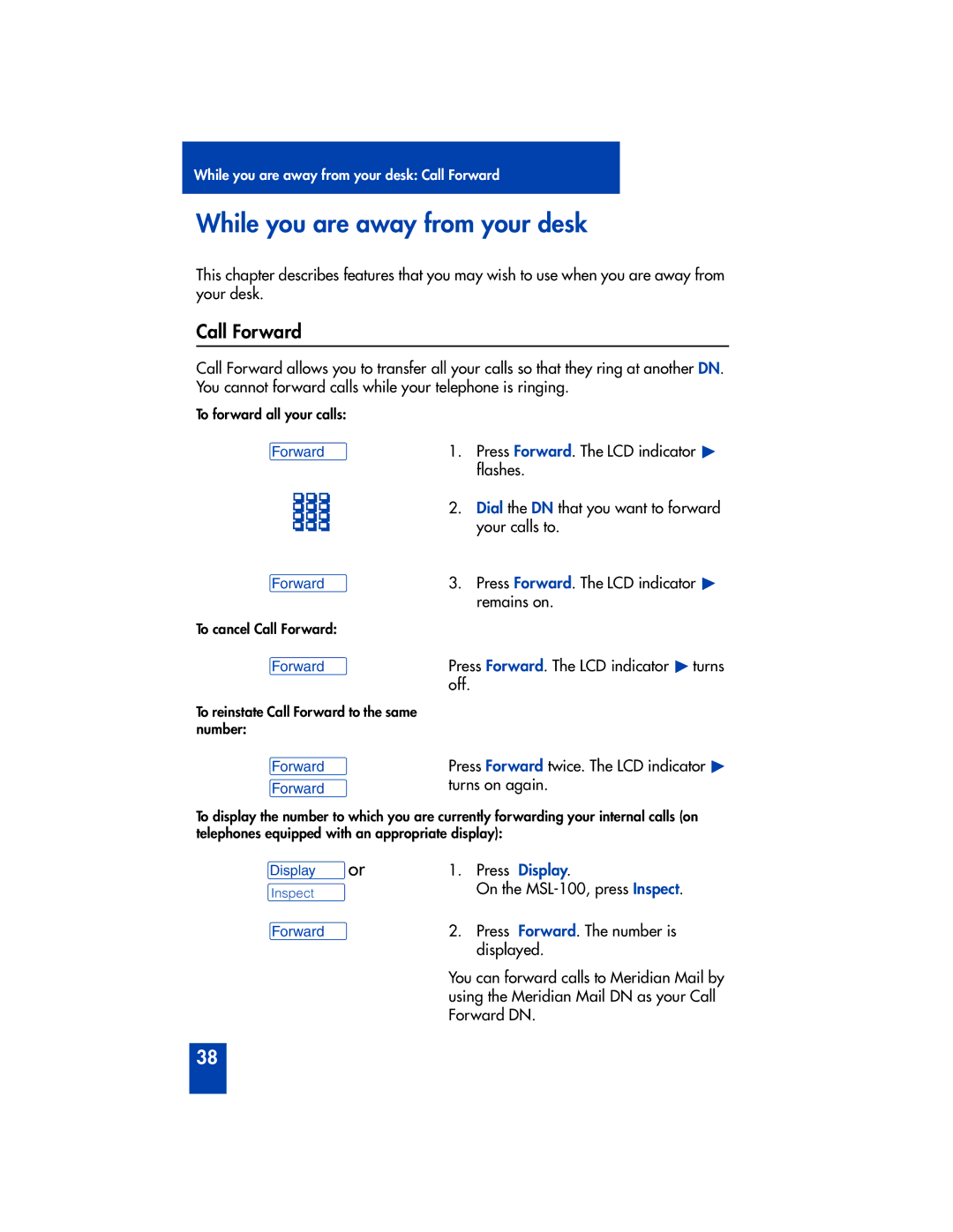 Panasonic M2616 manual While you are away from your desk, Call Forward 