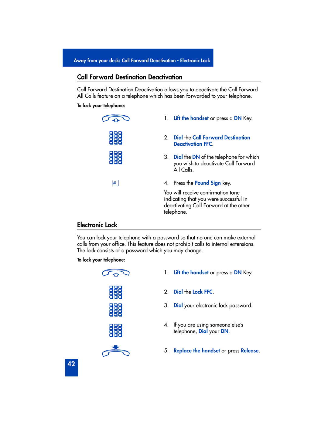 Panasonic M2616 manual Call Forward Destination Deactivation, Electronic Lock, Dial the Call Forward Destination 