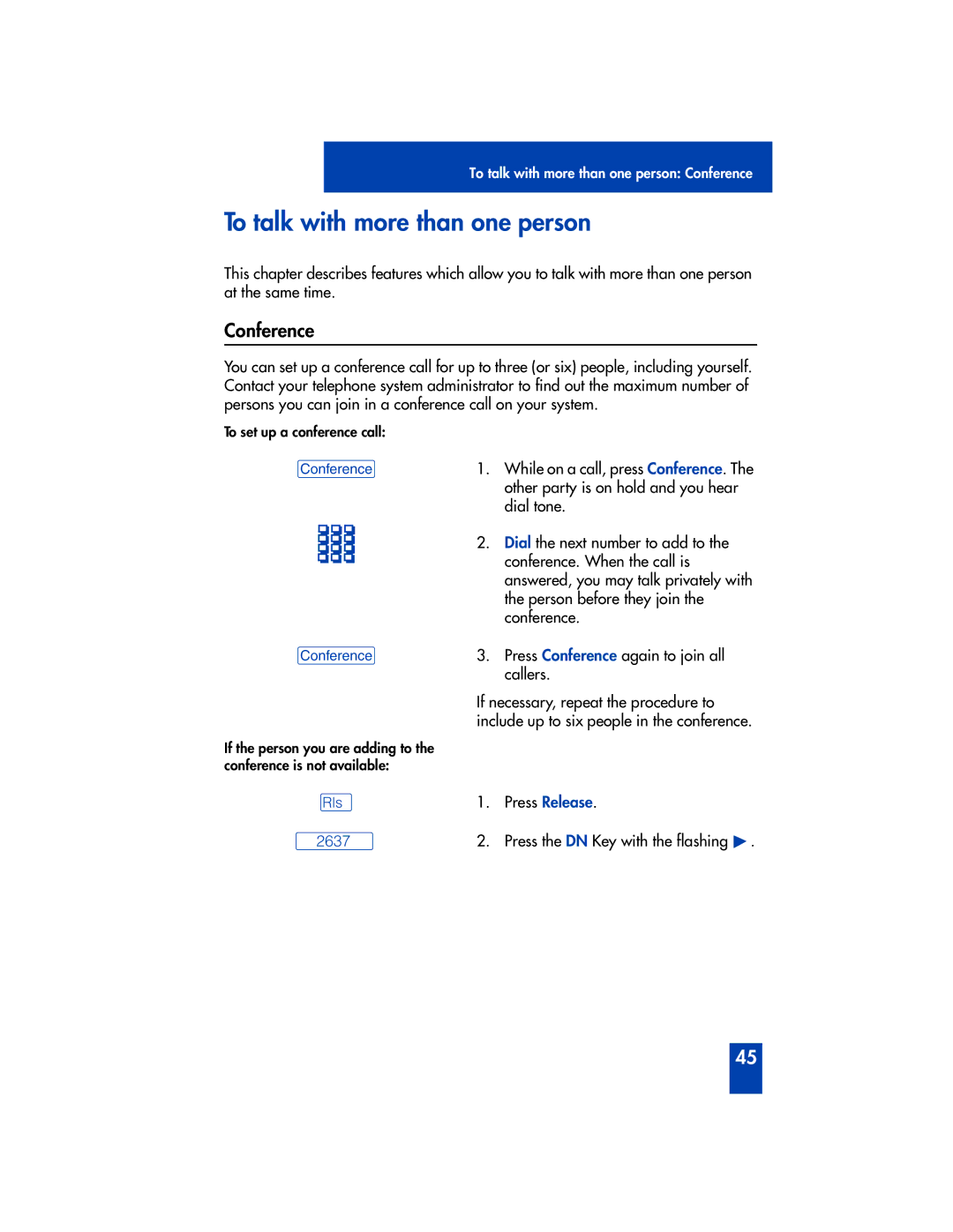 Panasonic M2616 manual To talk with more than one person, Conference 